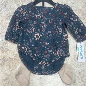 Carter's Navy Floral Baby Bodysuit with Beige footed leggings